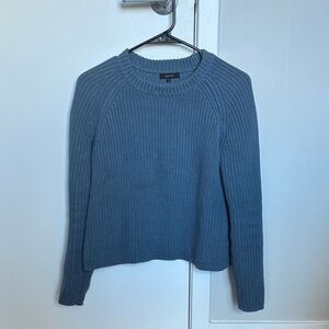 Quince Fisherman Ribbed Cotton Knit Sweater in Blue size S